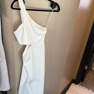 fab'rik One-Shoulder White Draped Dress